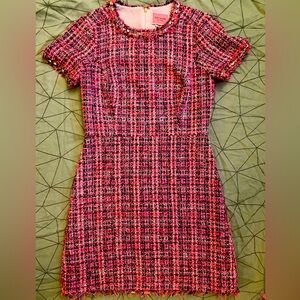Kate Spade Studded Pink Multi Plaid Tweed Sheath Dress, Size 8